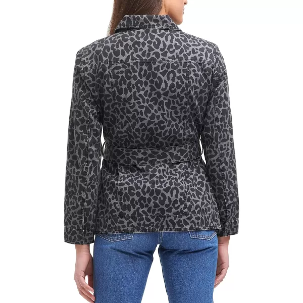 Levis Womens Midweight Cotton Belted Shirt JacketStandard Charcoal Leopard