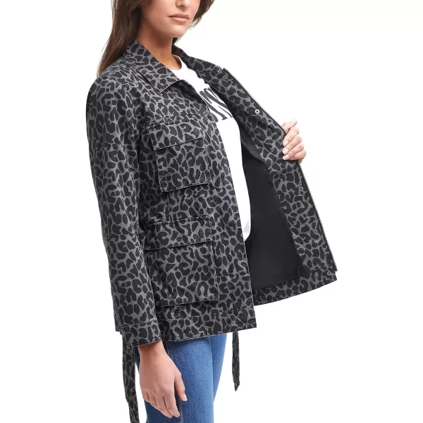 Levis Womens Midweight Cotton Belted Shirt JacketStandard Charcoal Leopard