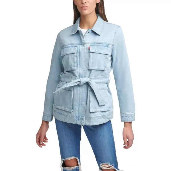 Levis Womens Midweight Cotton Belted Shirt JacketStandard Light Wash Denim