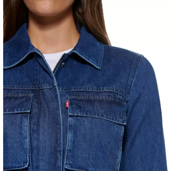 Levis Womens Midweight Cotton Belted Shirt JacketStandard Medium Washed Denim