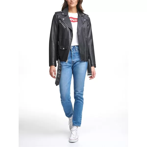 Levis Womens Oversized Faux Leather Belted Motorcycle Jacket Standard  Plus SizesBlack