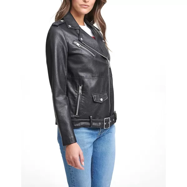 Levis Womens Oversized Faux Leather Belted Motorcycle Jacket Standard  Plus SizesBlack