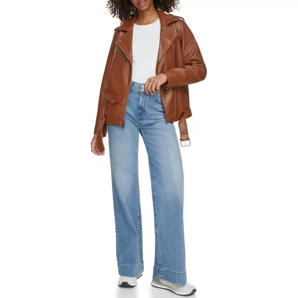 Levis Womens Oversized Faux Leather Belted Motorcycle Jacket Standard  Plus SizesEquestrian Brown