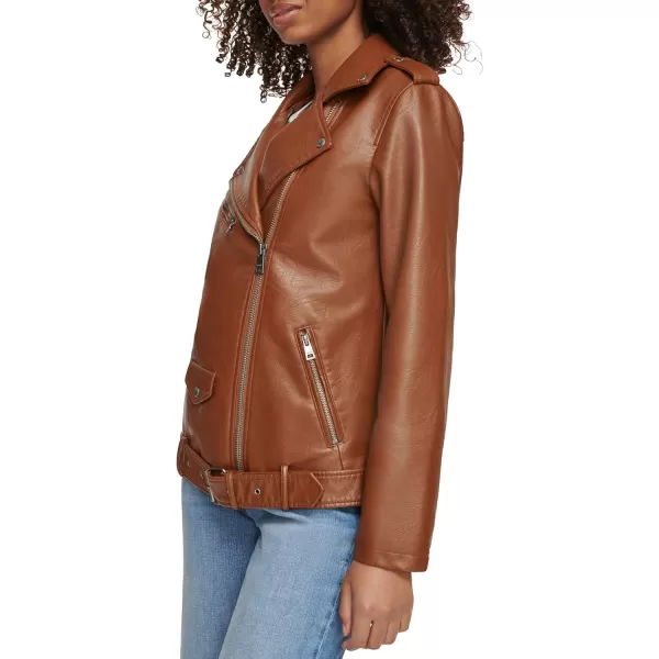 Levis Womens Oversized Faux Leather Belted Motorcycle Jacket Standard  Plus SizesEquestrian Brown