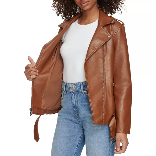 Levis Womens Oversized Faux Leather Belted Motorcycle Jacket Standard  Plus SizesEquestrian Brown