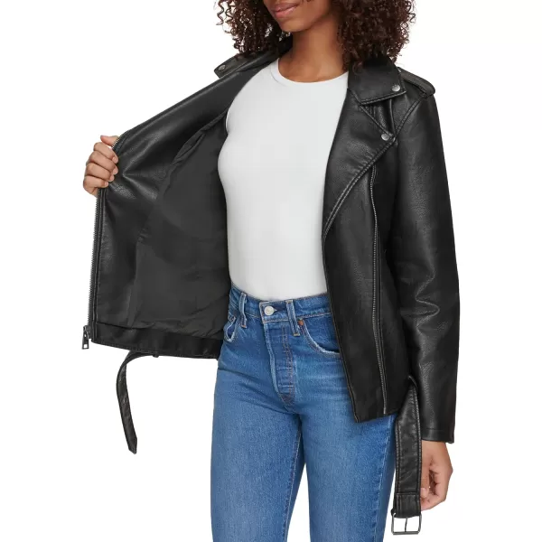 Levis Womens Oversized Faux Leather Belted Motorcycle Jacket Standard  Plus SizesNew Black