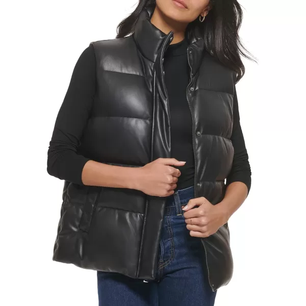 Levis Womens Plus Size Vegan Leather Puffer VestBlack