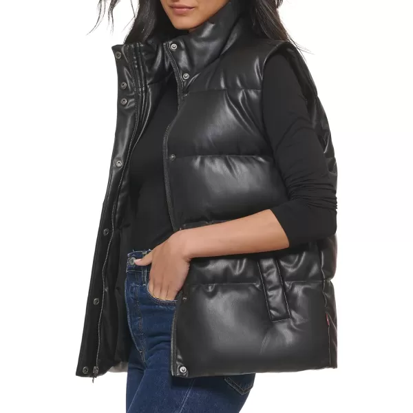 Levis Womens Plus Size Vegan Leather Puffer VestBlack