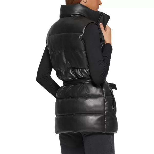 Levis Womens Plus Size Vegan Leather Puffer VestBlack With Belt