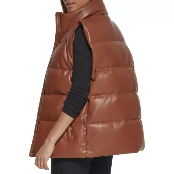 Levis Womens Plus Size Vegan Leather Puffer VestCamel