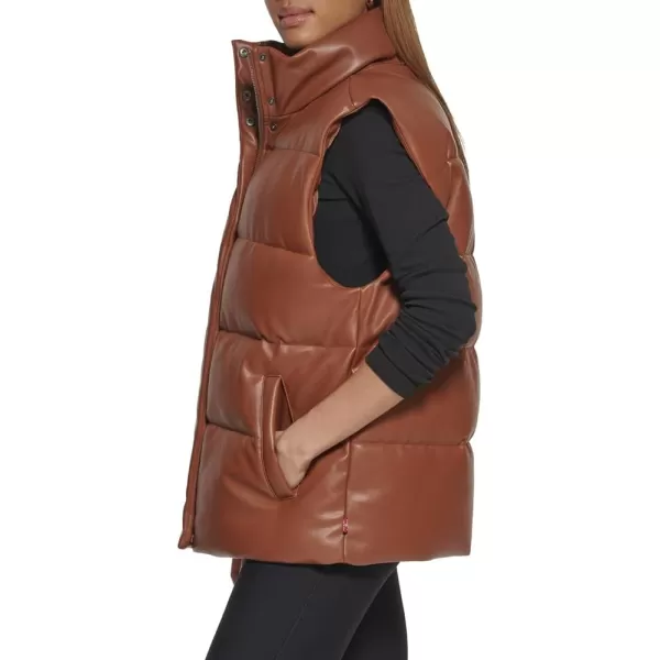 Levis Womens Plus Size Vegan Leather Puffer VestCamel