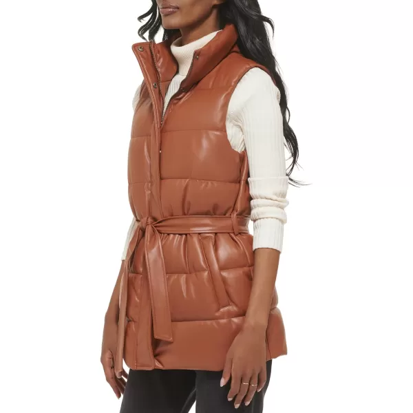 Levis Womens Plus Size Vegan Leather Puffer VestCamel With Belt