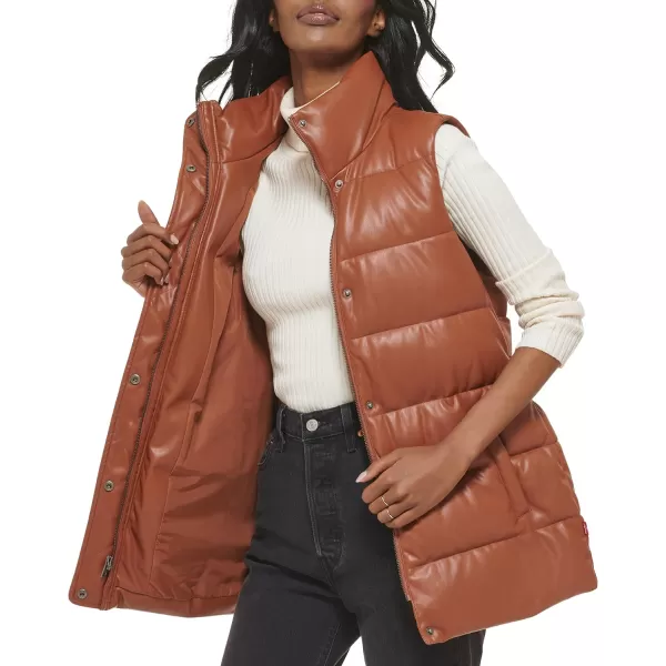 Levis Womens Plus Size Vegan Leather Puffer VestCamel With Belt