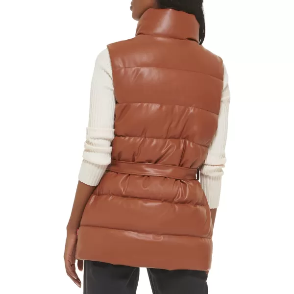 Levis Womens Plus Size Vegan Leather Puffer VestCamel With Belt