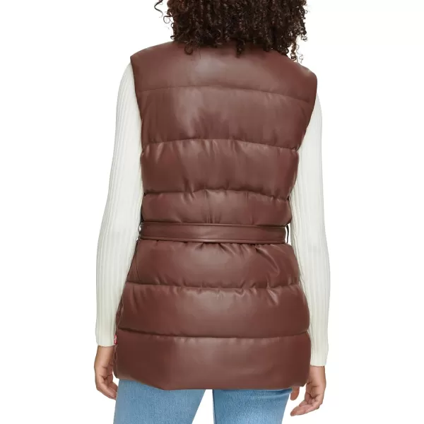 Levis Womens Plus Size Vegan Leather Puffer VestChocolate Brown With Belt