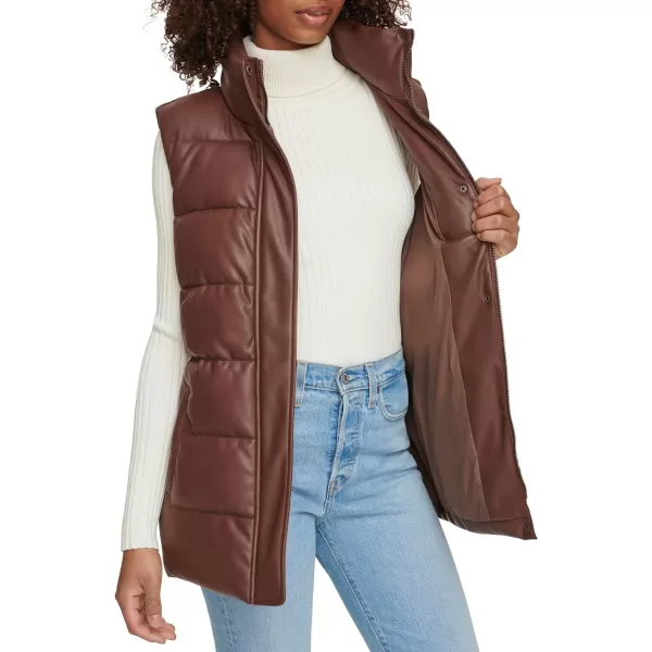 Levis Womens Plus Size Vegan Leather Puffer VestChocolate Brown With Belt