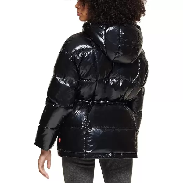 Levis Womens Quilted Megan Hooded Puffer JacketNew Polished Black