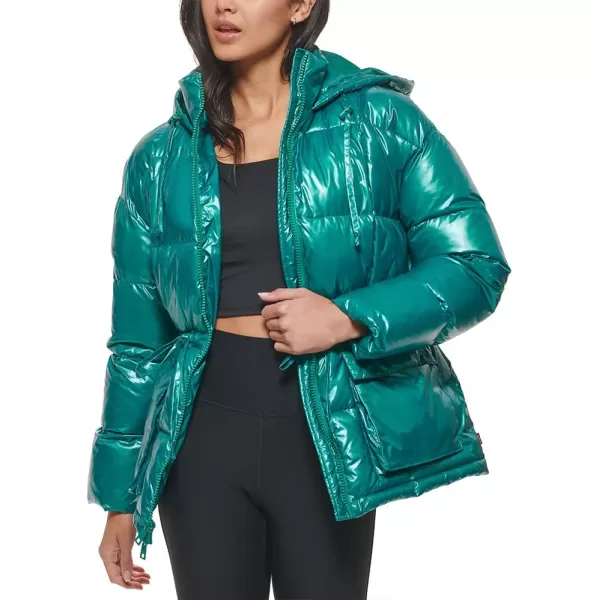 Levis Womens Quilted Megan Hooded Puffer JacketPolished Emerald