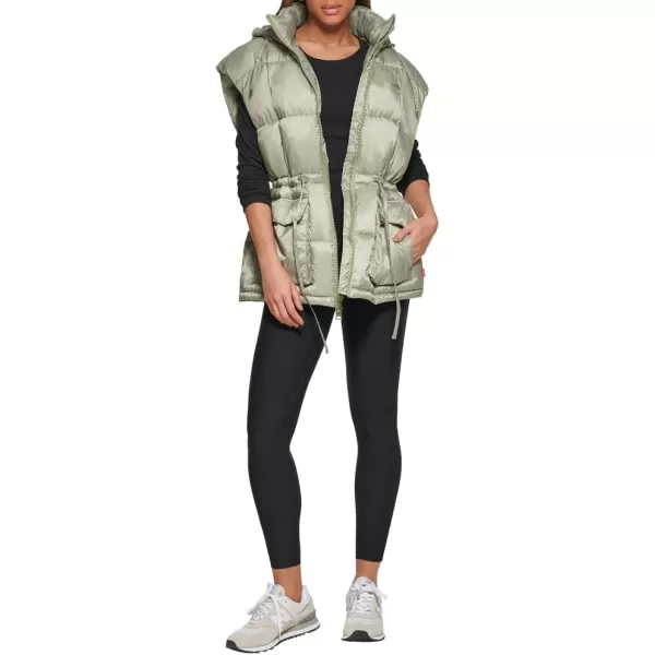 Levis Womens Quilted Megan Hooded Puffer JacketSea Green Vest