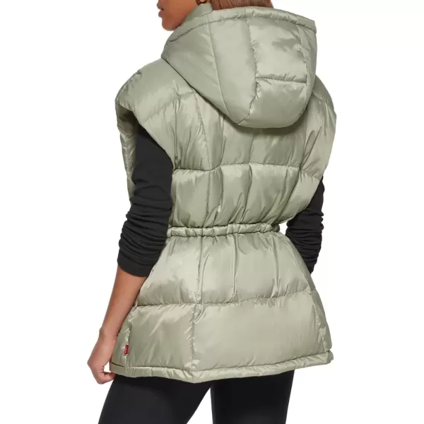 Levis Womens Quilted Megan Hooded Puffer JacketSea Green Vest