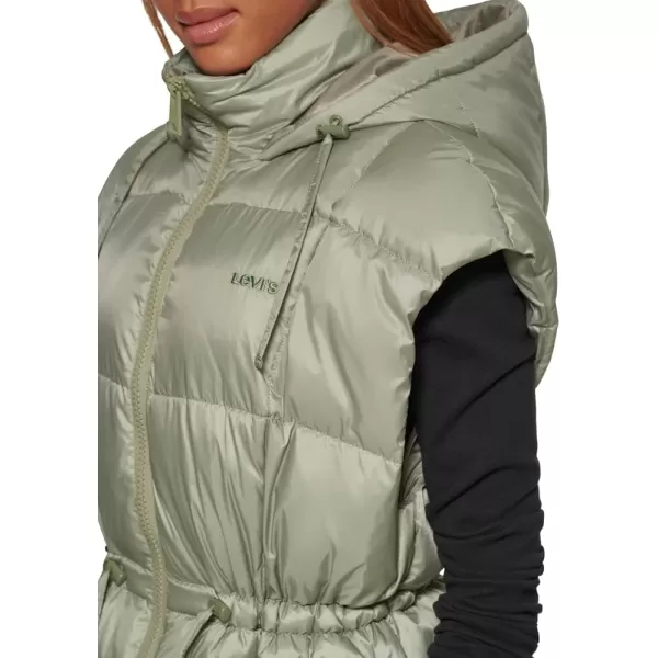 Levis Womens Quilted Megan Hooded Puffer JacketSea Green Vest