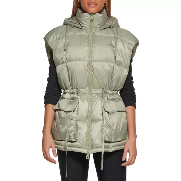 Levis Womens Quilted Megan Hooded Puffer JacketSea Green Vest