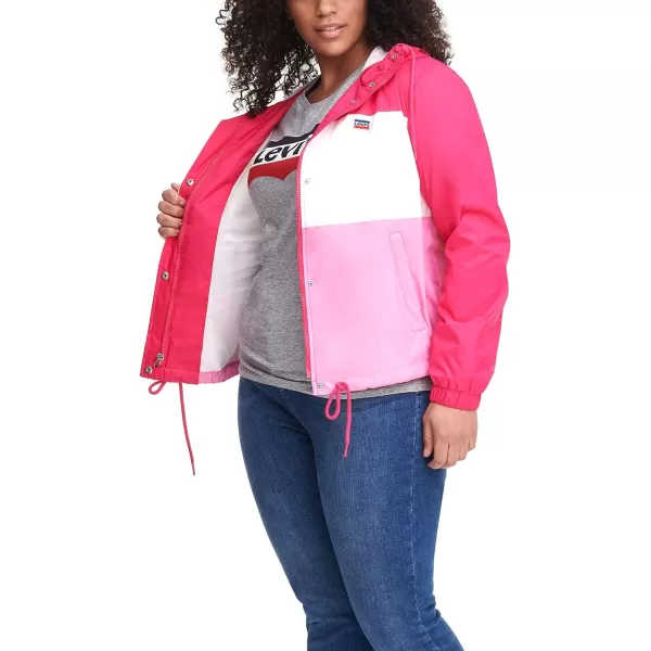 Levis Womens Retro Hooded Rain Windbreaker Jacket Standard amp Plus SizesPlus Size Pink Colorblock