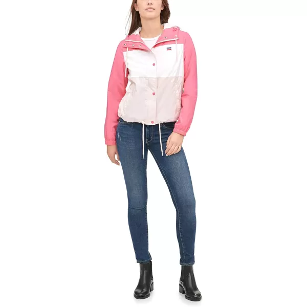 Levis Womens Retro Hooded Rain Windbreaker Jacket Standard amp Plus SizesStandard Pink Colorblock