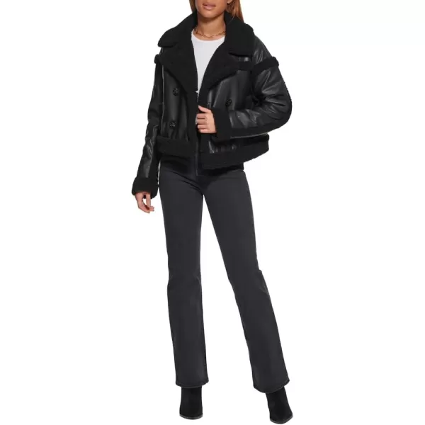 Levis Womens Sherpa Lined Cropped Moto JacketBlackBlack