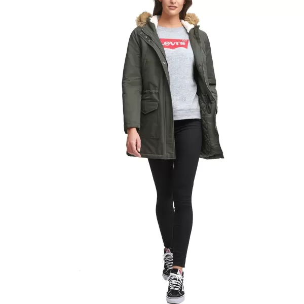 Levis Womens Sherpa Lined MidLength Performance Parka Jacket Standard and PlusPlus Size Army Green