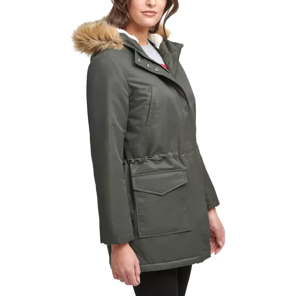 Levis Womens Sherpa Lined MidLength Performance Parka Jacket Standard and PlusPlus Size Army Green