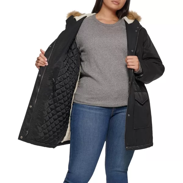 Levis Womens Sherpa Lined MidLength Performance Parka Jacket Standard and PlusPlus Size Black