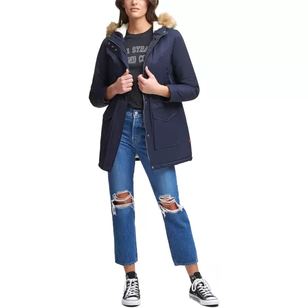 Levis Womens Sherpa Lined MidLength Performance Parka Jacket Standard and PlusPlus Size Navy