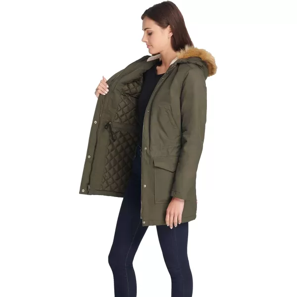 Levis Womens Sherpa Lined MidLength Performance Parka Jacket Standard and PlusStandard Army Green