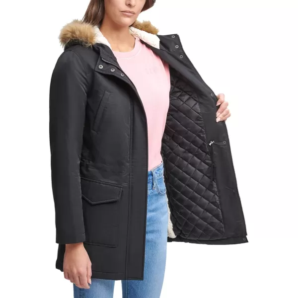 Levis Womens Sherpa Lined MidLength Performance Parka Jacket Standard and PlusStandard Black