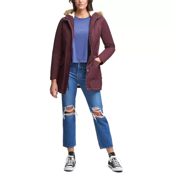 Levis Womens Sherpa Lined MidLength Performance Parka Jacket Standard and PlusStandard Plum