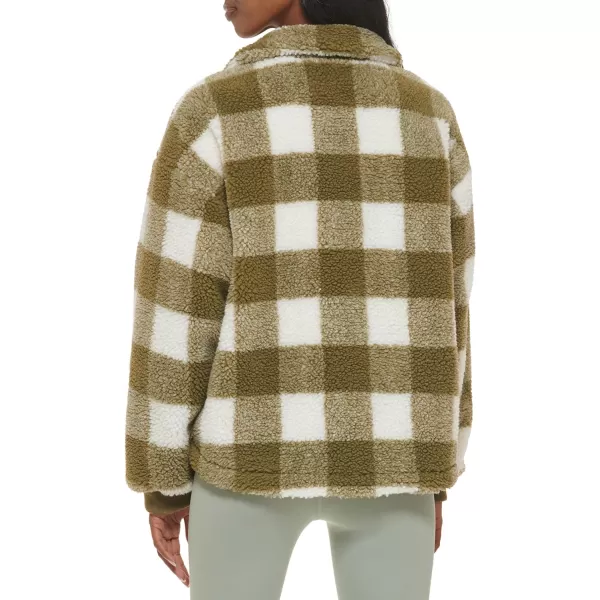 Levis Womens Sherpa Zip Up Teddy JacketOlive Plaid