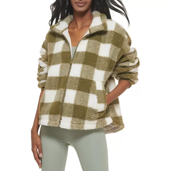 Levis Womens Sherpa Zip Up Teddy JacketOlive Plaid