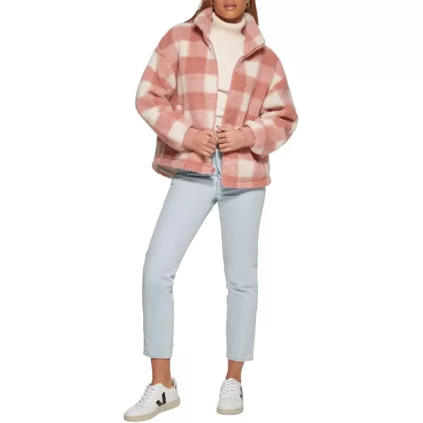 Levis Womens Sherpa Zip Up Teddy JacketPink Plaid