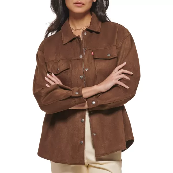 Levis Womens Soft Faux Suede Shirt JacketBrown Carafe