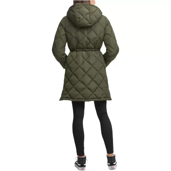 Levis Womens Soft Sherpa Lined Diamond Quilted Long Parka Jacket Standard amp Plus SizesArmy Green