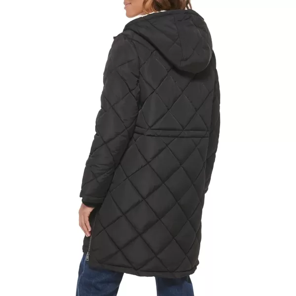 Levis Womens Soft Sherpa Lined Diamond Quilted Long Parka Jacket Standard amp Plus SizesBlack