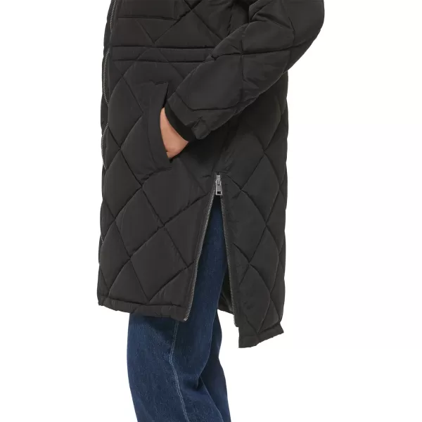 Levis Womens Soft Sherpa Lined Diamond Quilted Long Parka Jacket Standard amp Plus SizesBlack