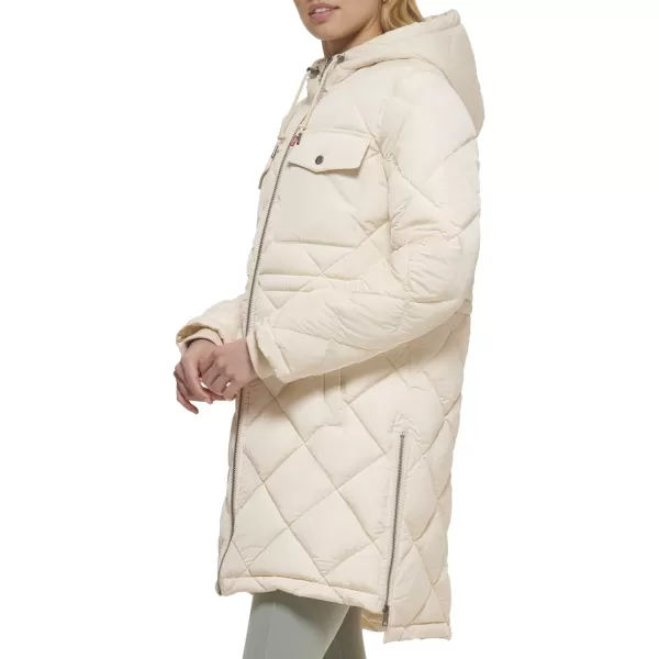 Levis Womens Soft Sherpa Lined Diamond Quilted Long Parka Jacket Standard amp Plus SizesCrme Brulee