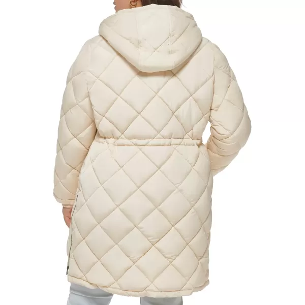 Levis Womens Soft Sherpa Lined Diamond Quilted Long Parka Jacket Standard amp Plus SizesIvory