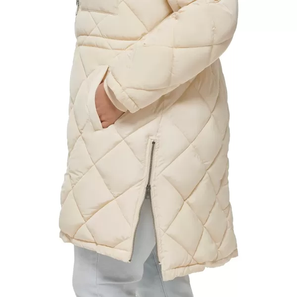 Levis Womens Soft Sherpa Lined Diamond Quilted Long Parka Jacket Standard amp Plus SizesIvory