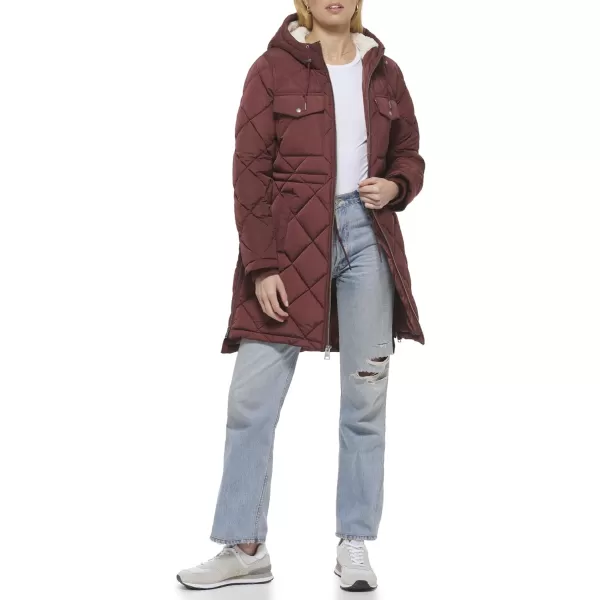 Levis Womens Soft Sherpa Lined Diamond Quilted Long Parka Jacket Standard amp Plus SizesMerlot