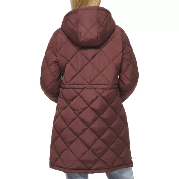 Levis Womens Soft Sherpa Lined Diamond Quilted Long Parka Jacket Standard amp Plus SizesMerlot