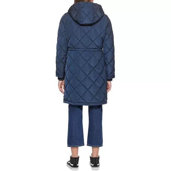 Levis Womens Soft Sherpa Lined Diamond Quilted Long Parka Jacket Standard amp Plus SizesNavy