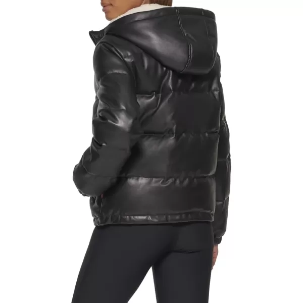 Levis Womens Vegan Leather Quilted Hooded PufferBlack